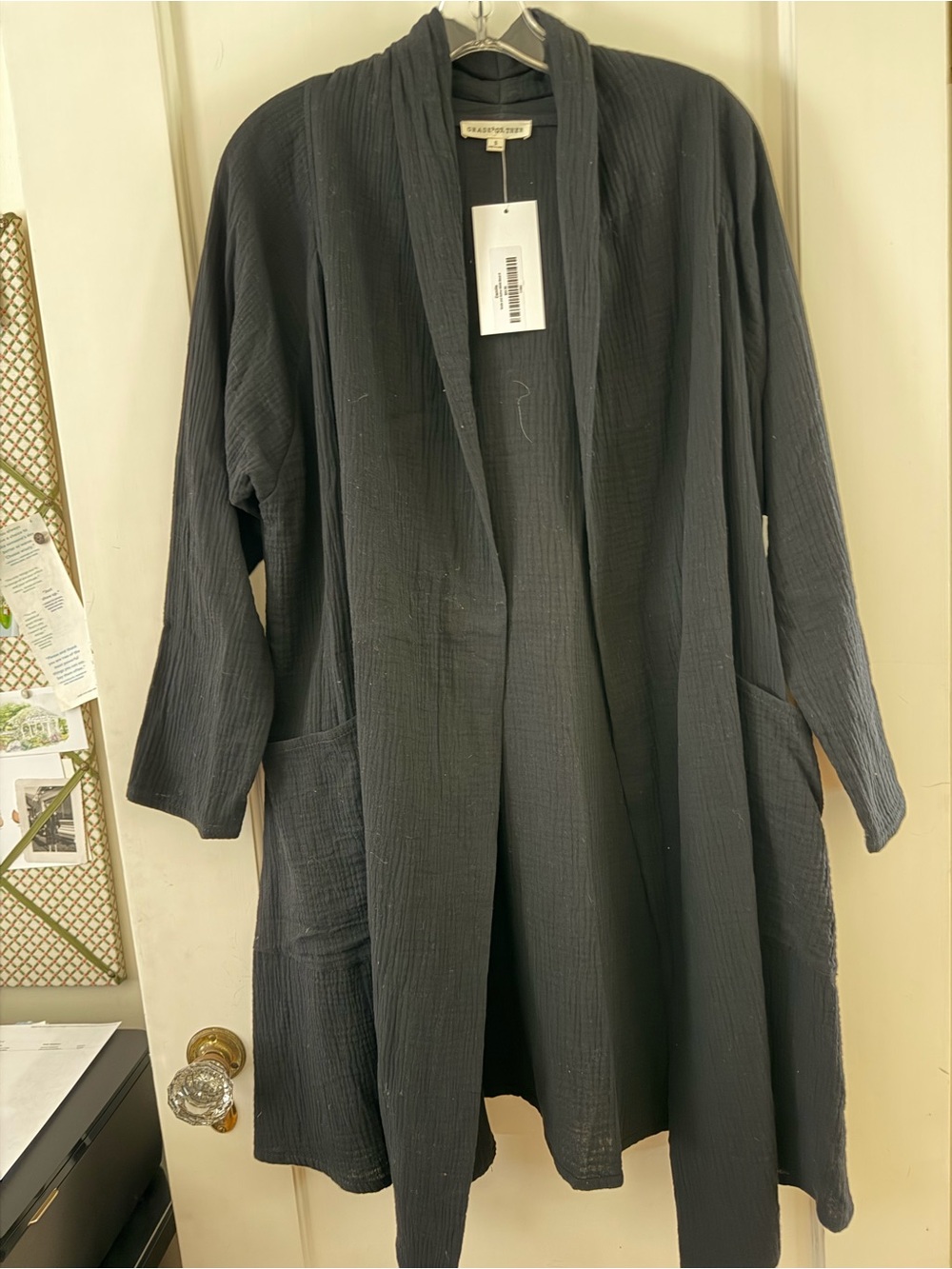 Black Open-Front Long Cape Coat by Grayson Studio